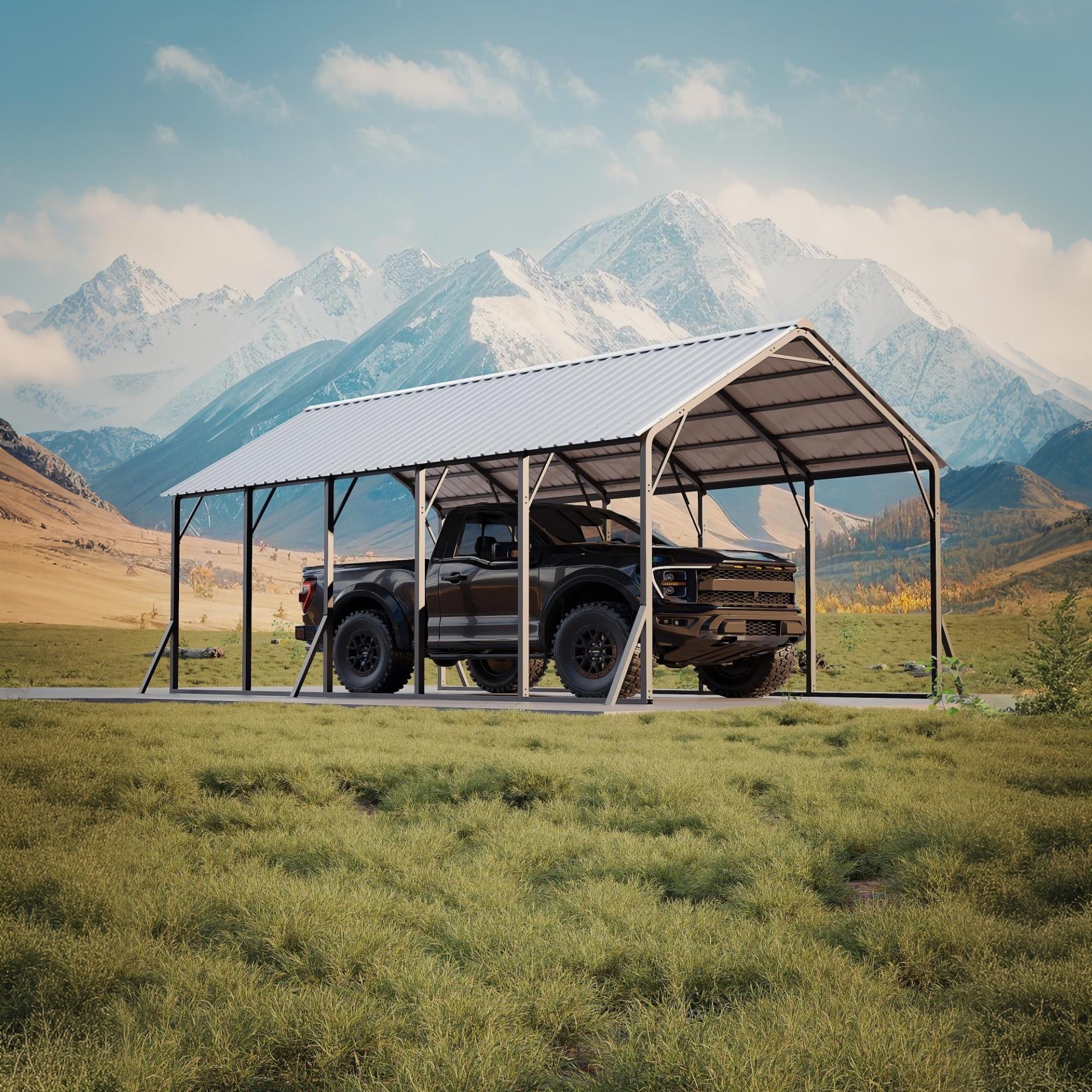 Garvee Metal Carport 13' × 26', 133" High-Clearance RV & Boat Shelter with 120° Vertical Roof, 10-Purlin Reinforced 19-Ga Steel Frame