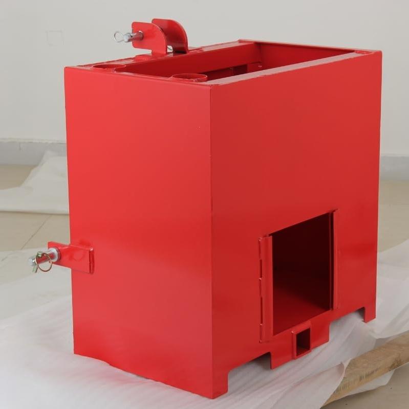Garvee Heavy Duty 3 Point Tractor Ballast Box - Steel Counterweight for Category 1 Hitch - 2" Quick Hitch Receiver, Sliding Cleanout Door, Tool Holder - Red - 800 lbs Capacity