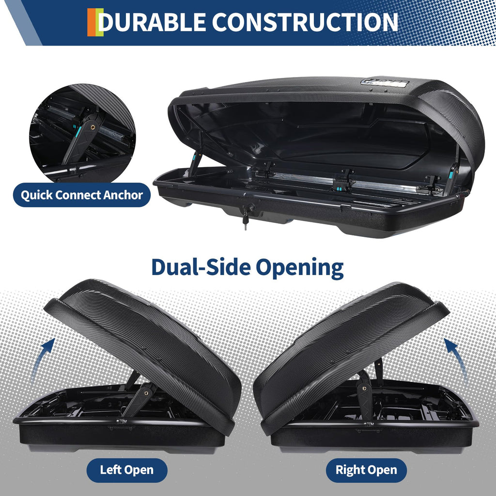 Garvee 13.5 Cubic Feet Rooftop Cargo Box, Hard Shell Roof Cargo Carrier with Dual-Side Opening, 135 lbs Capacity, Lockable ABS Storage for SUVs, Travel, and Camping
