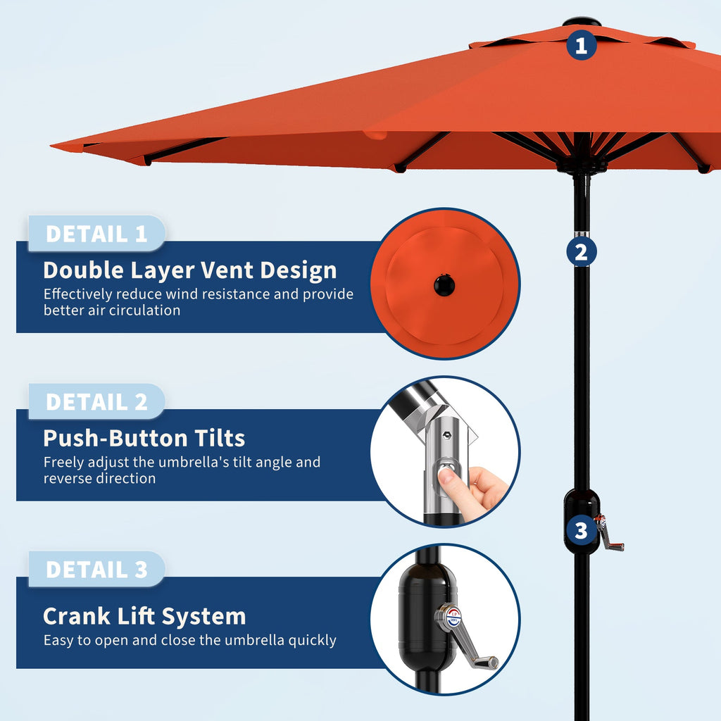 Garvee 10 ft Outdoor Patio Umbrella with 8 Sturdy Ribs, Crank Lift, Push-Button Tilt & UV-Resistant Waterproof Canopy for Garden, Deck, Pool & Yard, Orange