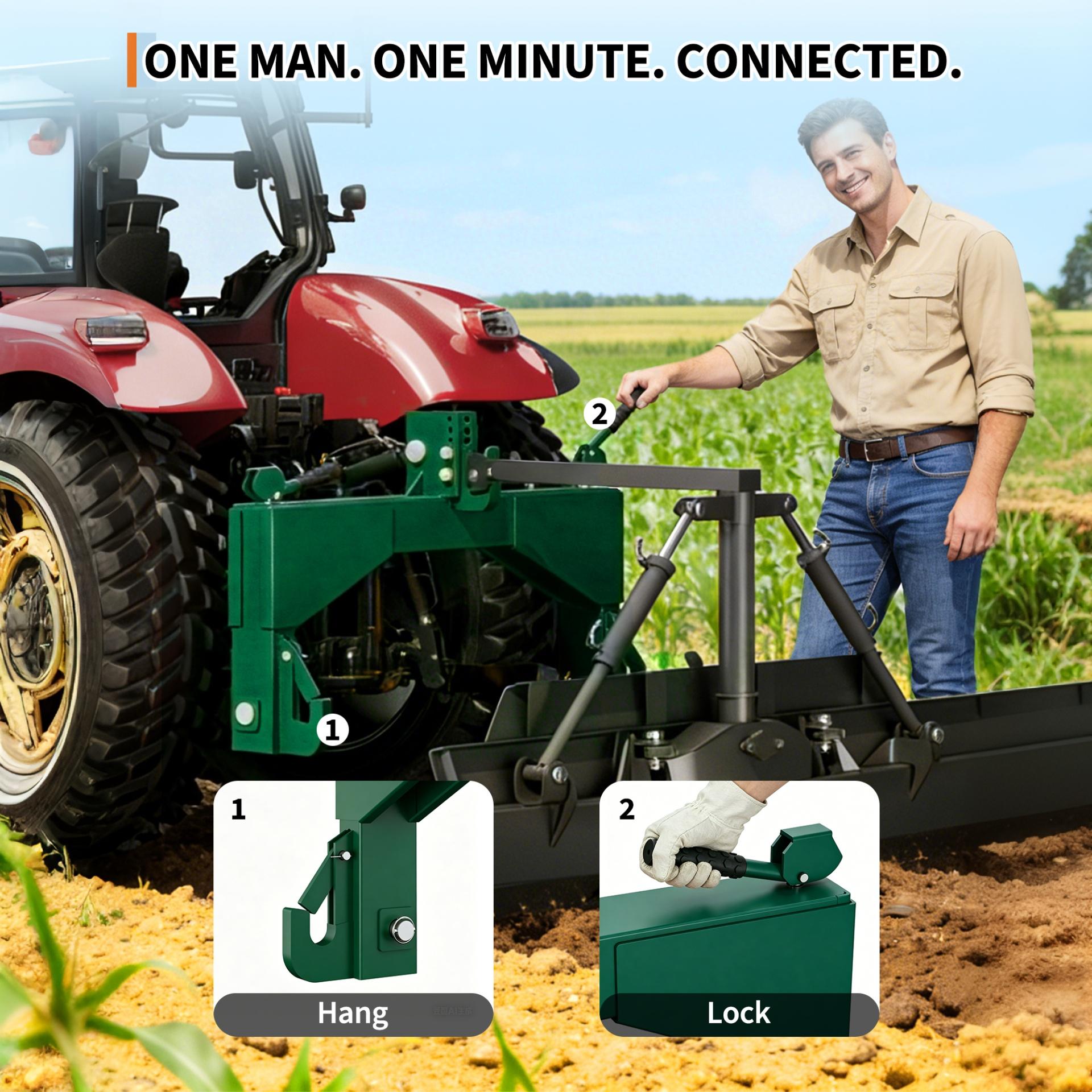 Garvee Heavy Duty 4000lbs 3-Point Quick Hitch for Category 2 Tractors - 5-Level Adjustable Bolt - Compatible with Cat 2 Implements - Agricultural & Engineering Accessory - Green