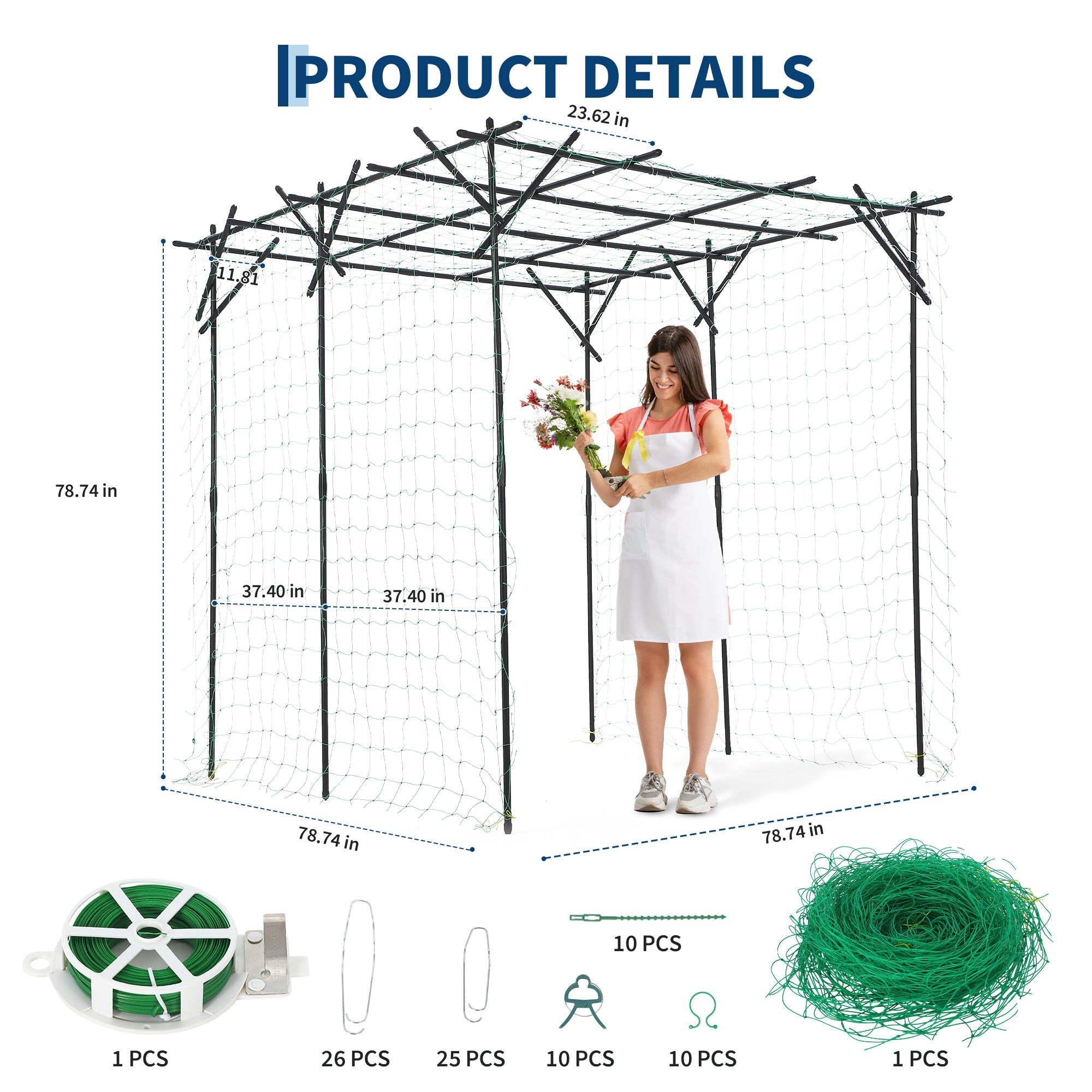 Garvee Garden Arch Trellis, 78"x78"x78" Galvanized Steel Metal Arbor with UV-Resistant PE Coating for Roses, Grapes, Cucumbers, Wedding & Patio Decor