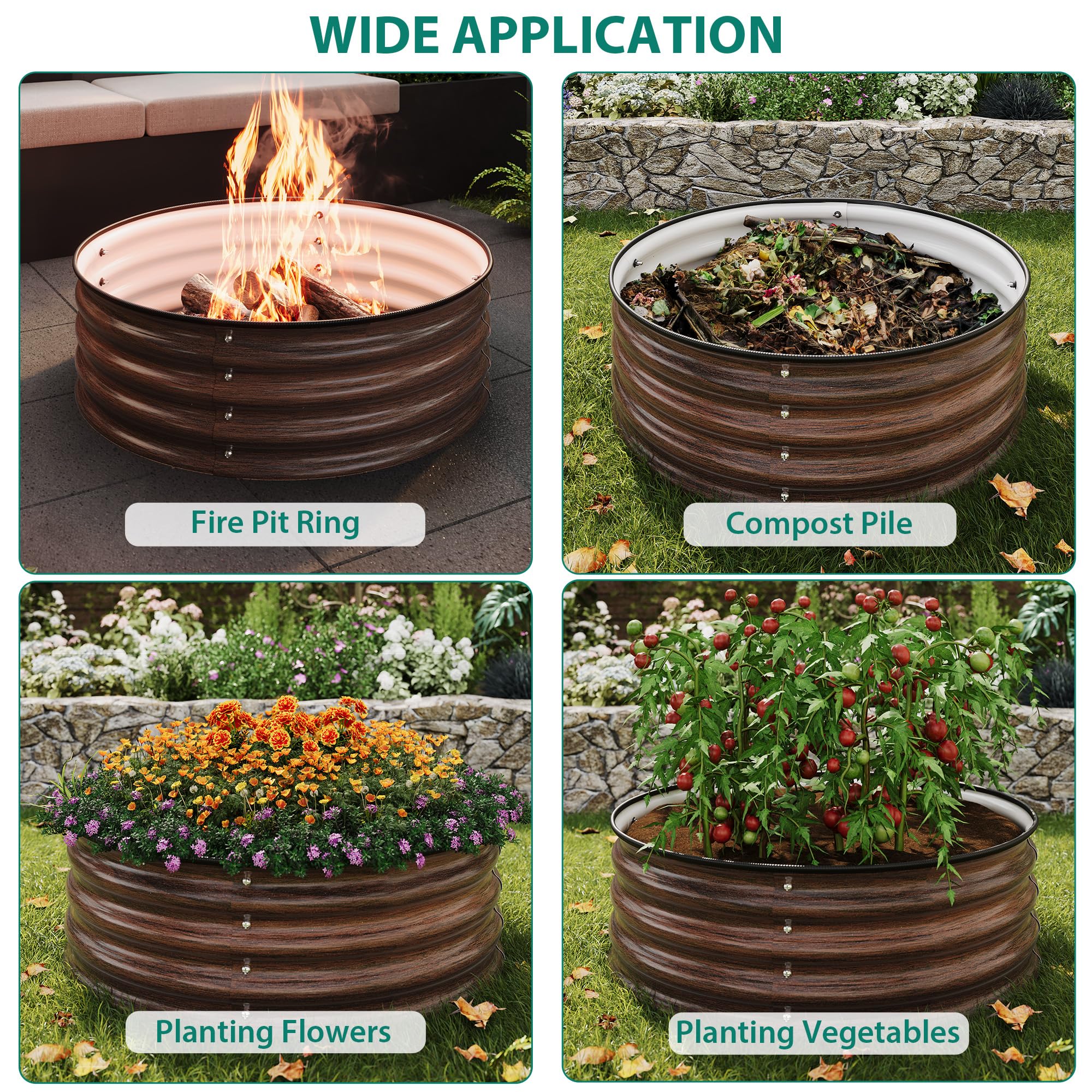 Garvee Round Raised Garden Bed, 4 x 1.5ft Galvanized Raised Boxes with Rust, Corrosion Protection, Easy Assembly, Safe Edge, Metal Garden Bed Kit for Planting Vegetables, Fruits, Flowers