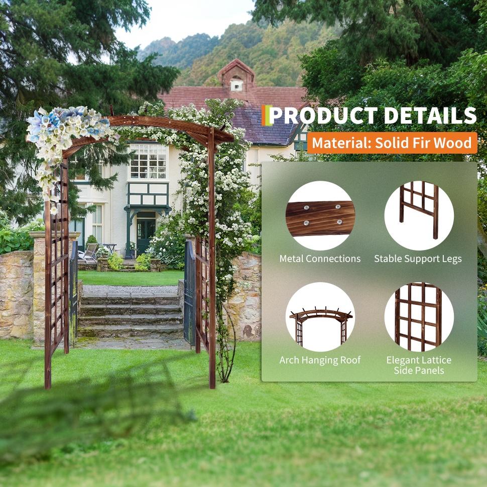 Garvee 85-Inch Wooden Garden Arbor Trellis, Fir Wood Arched Pergola for Climbing Plants, Wedding, Patio, Lawn & Backyard, Dark Brown, Arched Top