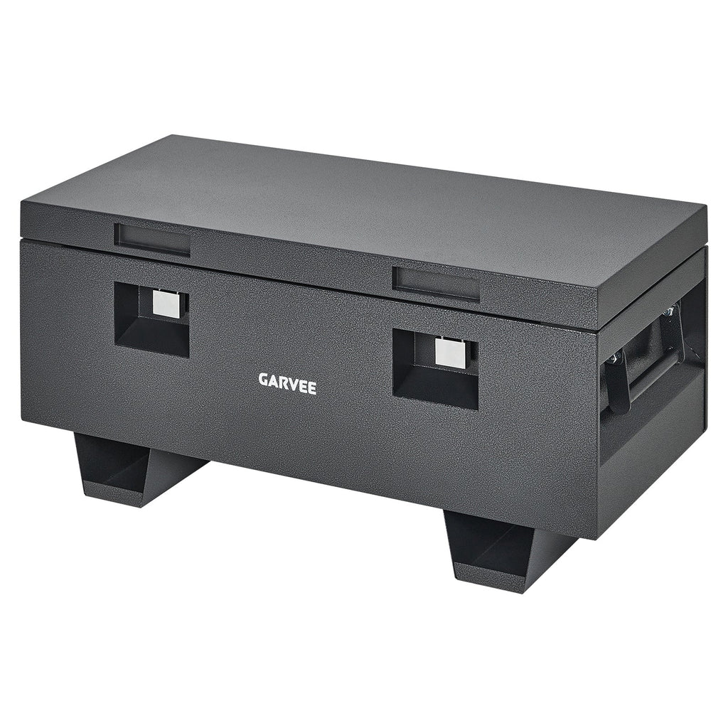 Garvee 36"x 16"x 18" Heavy-Duty Steel Truck Bed Tool Box - Lockable Waterproof Jobsite Chest with Removable Feet, Side Handles, and Dual Locks, Black with Silver Floral Spray Coating, Ideal for Trucks, Trailers, and Garages, Grey