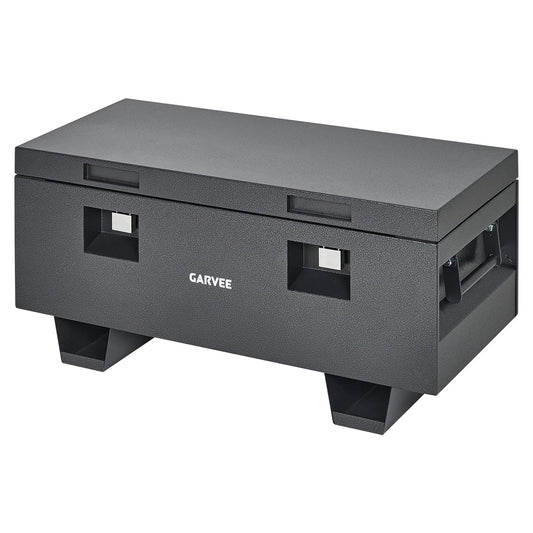 Garvee 36"x 16"x 18" Heavy-Duty Steel Truck Bed Tool Box - Lockable Waterproof Jobsite Chest with Removable Feet, Side Handles, and Dual Locks, Black with Silver Floral Spray Coating, Ideal for Trucks, Trailers, and Garages, Grey