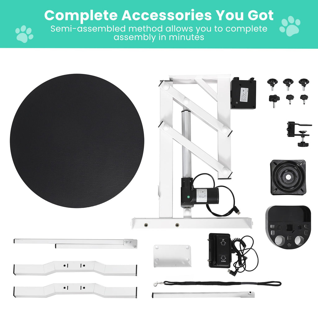 Garvee 24 Inch Electric Lift Dog Grooming Table, Portable Round Professional Pet Grooming Table with Adjustable Overhead Arms and Pedals, for Small and Medium Dogs at Home, Capacity 250 LBS