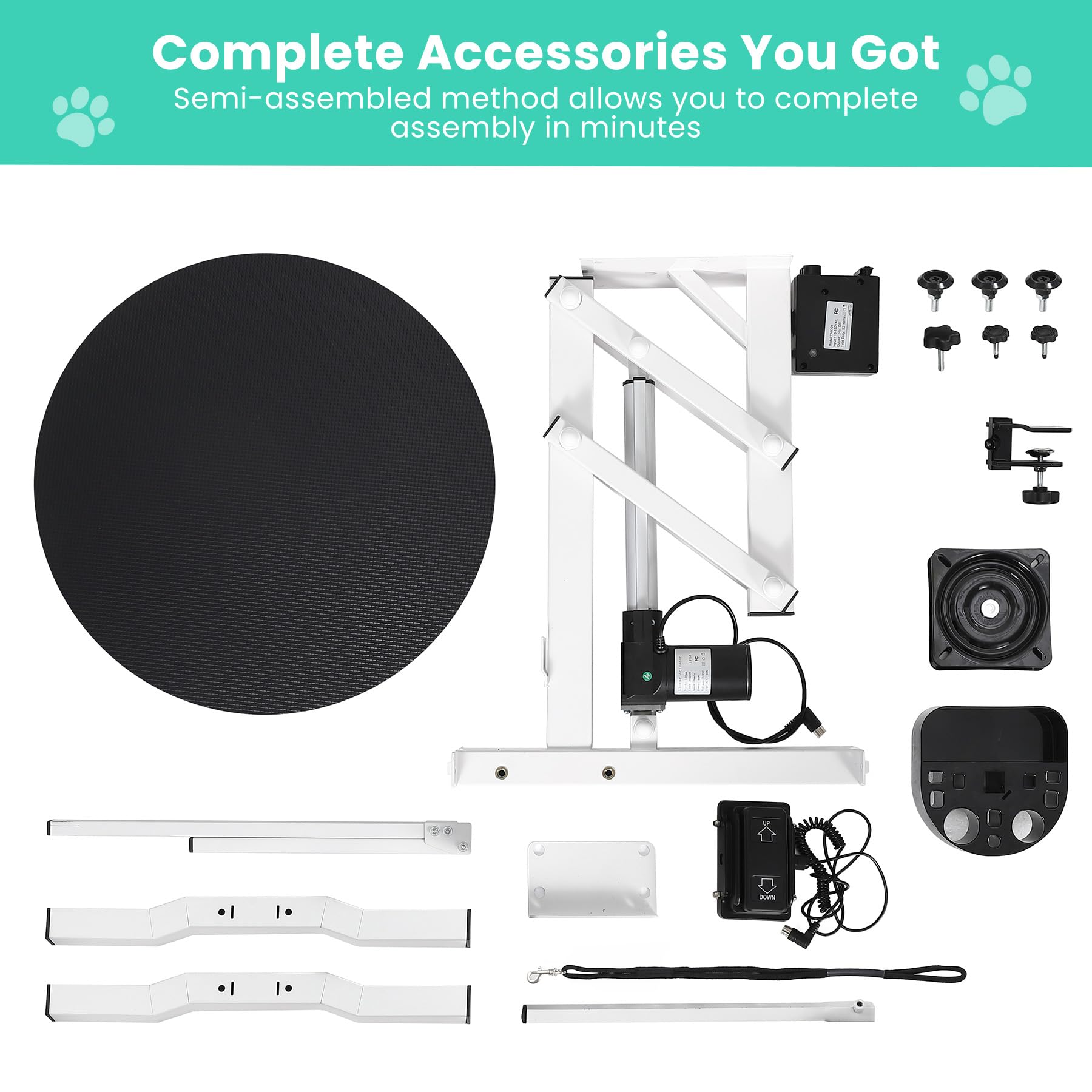 Garvee 24 Inch Electric Lift Dog Grooming Table, Portable Round Professional Pet Grooming Table with Adjustable Overhead Arms and Pedals, for Small and Medium Dogs at Home, Capacity 250 LBS