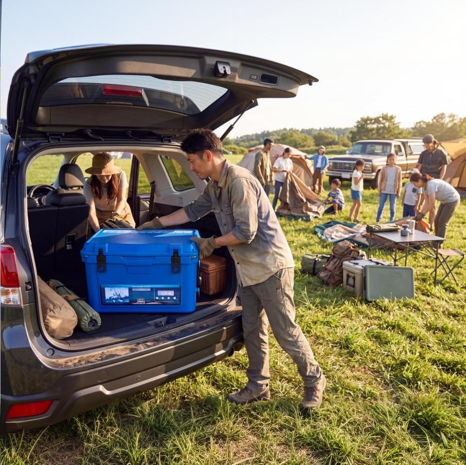 Garvee Extra-Thick Insulated Camping Cooler 45qt - Portable Ice Chest Keeps Ice Up to 7 Days - Strap & Handle - Ideal for Food, Drinks, Beach, Picnic, Fishing, Boating - Blue - KUER-F-45 Blue 280C blue