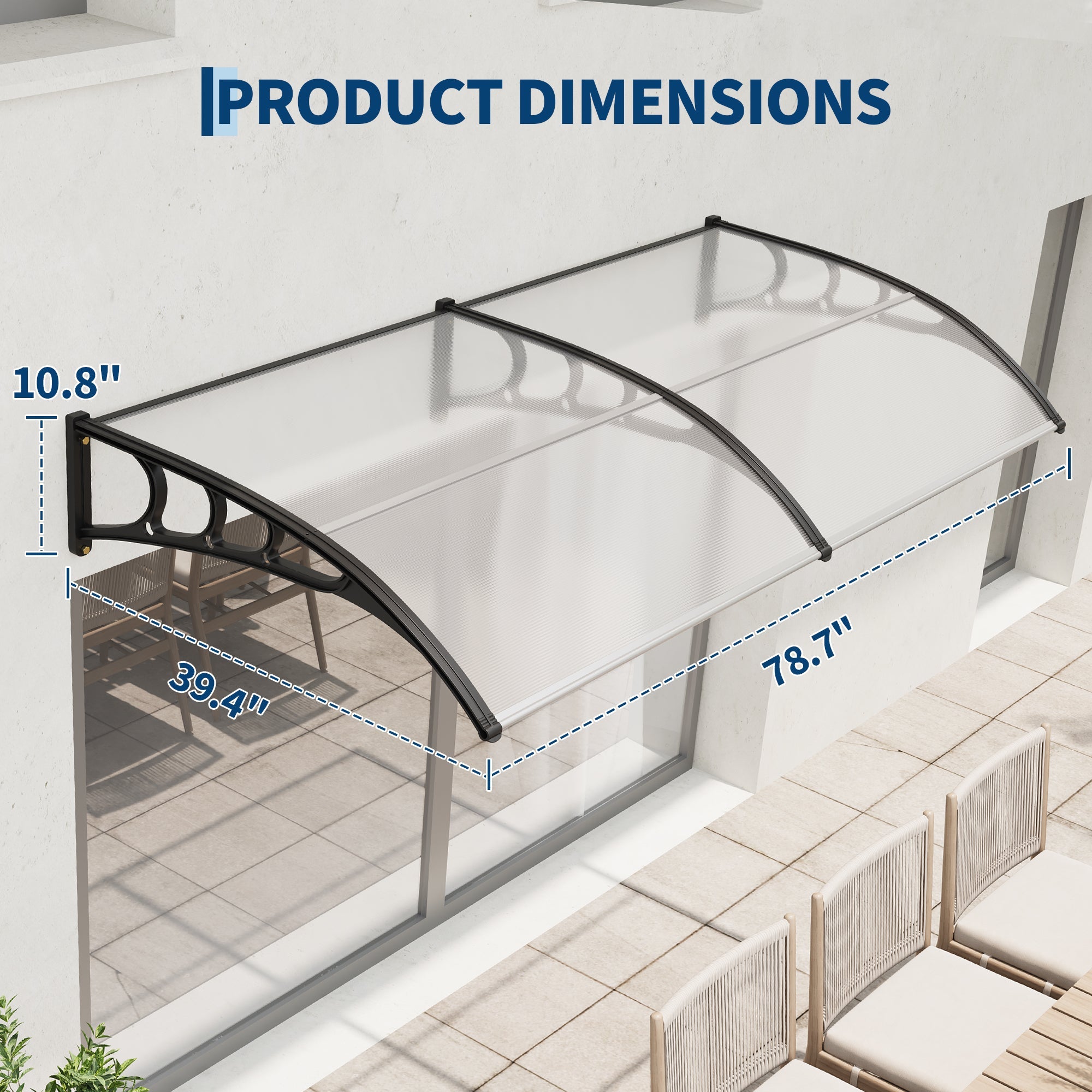 Garvee Clear Polycarbonate Outdoor Door Awning Canopy - 40"x80"- UV, Rain, Snow, Sun Protection - Sturdy Plastic Steel Bracket - Home Window & Entrance Shelter - Transparent Color