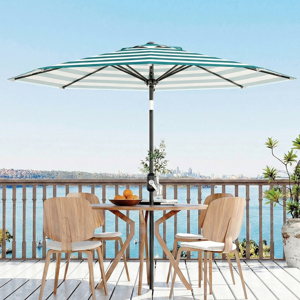 Garvee 9 ft Outdoor Patio Umbrella with Crank Lift, Push-Button Tilt, UV-Resistant Waterproof Canopy for Pool, Deck & Yard, Turquoise & White Stripes