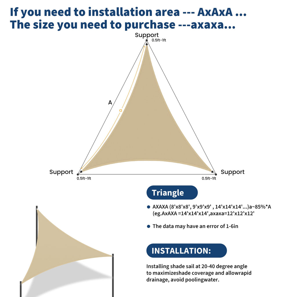 Garvee Sun Shade Sail 16'X16'X16' Triangle Sand UV Block Sunshade for Backyard Yard Deck Patio Garden Outdoor Activities and Facility, Sand