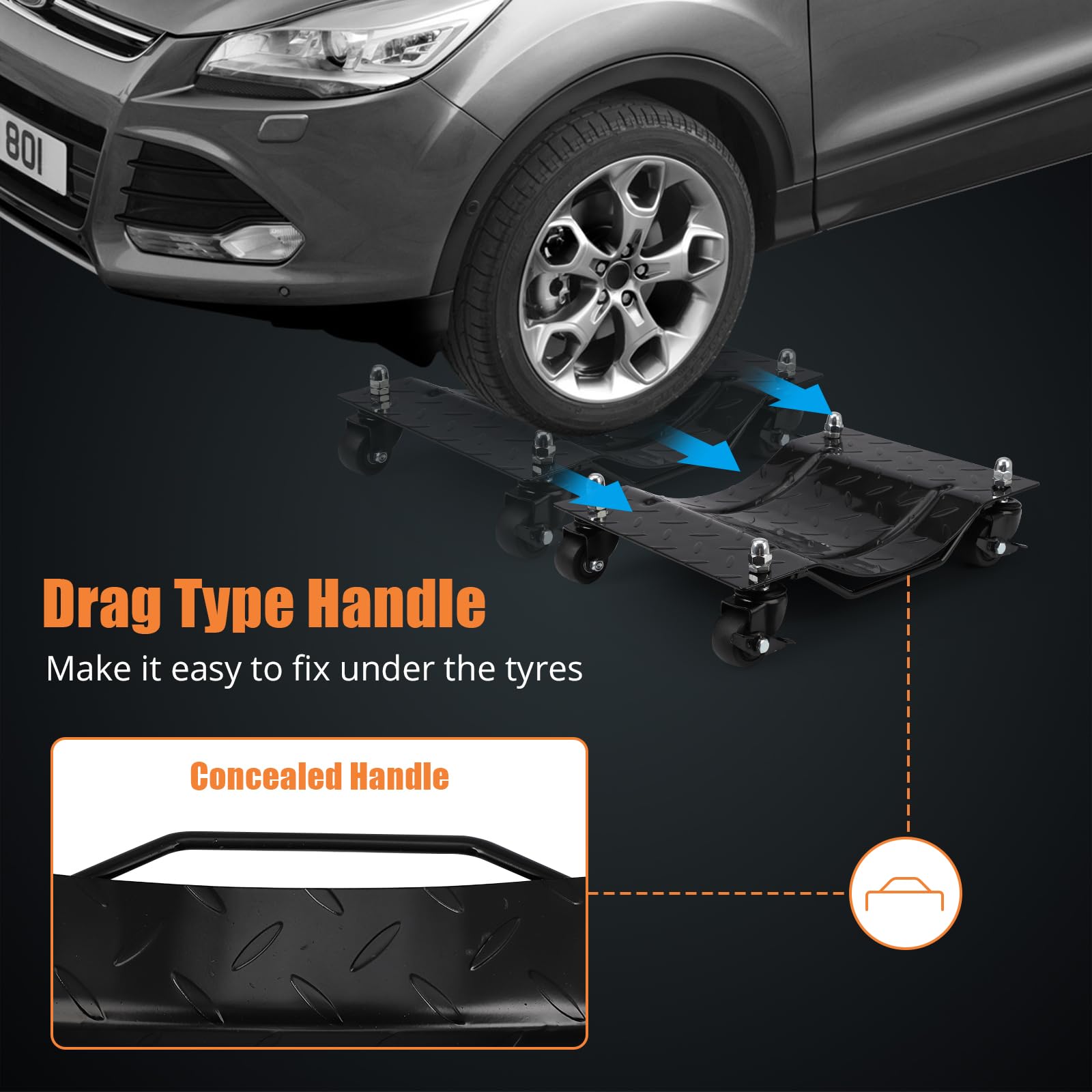 Garvee Heavy-Duty Vehicle Wheel Dolly Set of 4 – 6000 lbs Capacity – 360° Rotating Upgraded Nylon Wheels with Brakes – Ideal for Cars, Trucks, Trailers, Motorcycles, Boats – Mobile Base Equipment – Black Heavy-Duty Upgraded Version