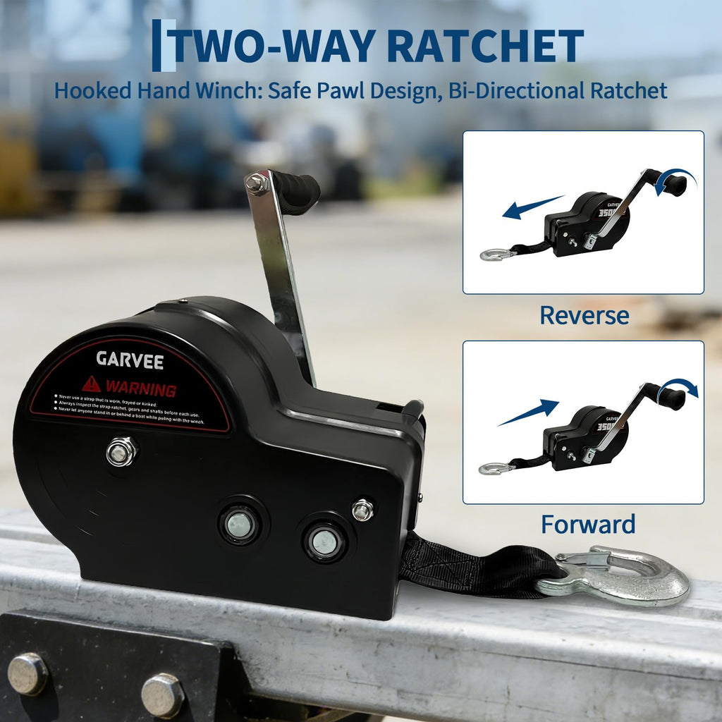 Garvee 3500lbs Heavy Duty Boat Trailer Winch with 33ft Strap, 4:1/8:1 Gear Ratio Hand Winch, Portable Hand Crank Winch for Towing Pulling Boat Trailer Truck RV ATV Jet Ski & Off-Road Recovery, Black