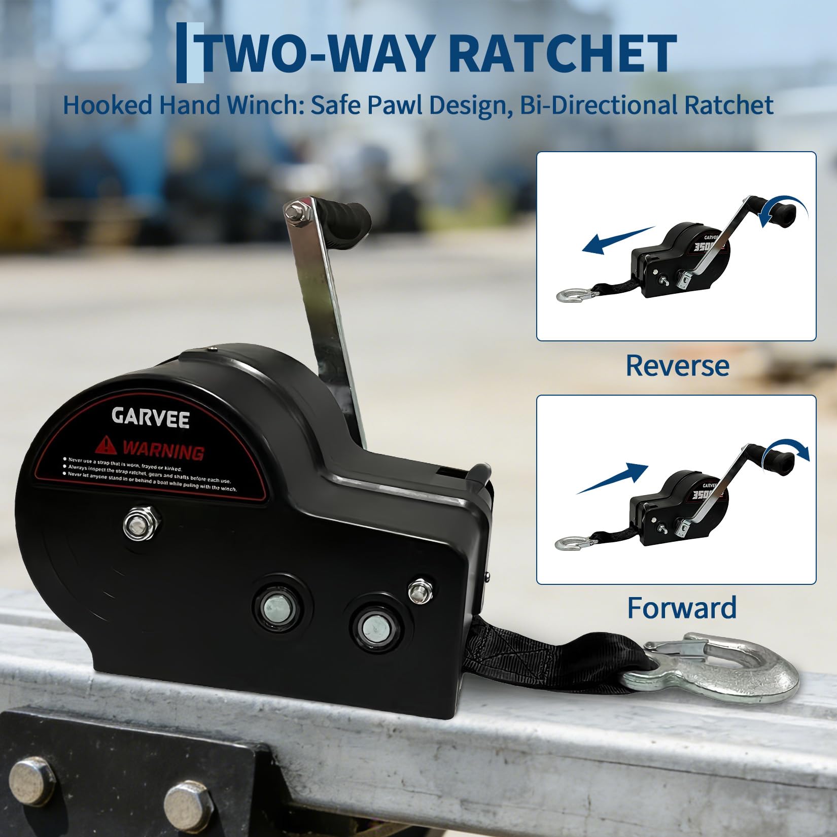 Garvee 3500lbs Heavy Duty Boat Trailer Winch with 33ft Strap, 4:1/8:1 Gear Ratio Hand Winch, Portable Hand Crank Winch for Towing Pulling Boat Trailer Truck RV ATV Jet Ski & Off-Road Recovery, Black