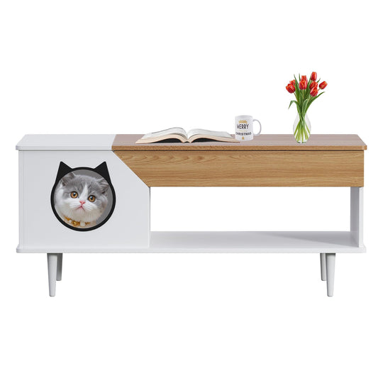 Garvee Cat Litter Box Enclosure, Cat Head Decor Storage Cabinet, Hidden Litter Box Furniture, Wooden Cats Washroom Furniture, Indoor Pet House, 44.9" L x 21.2" W x 20.5" H