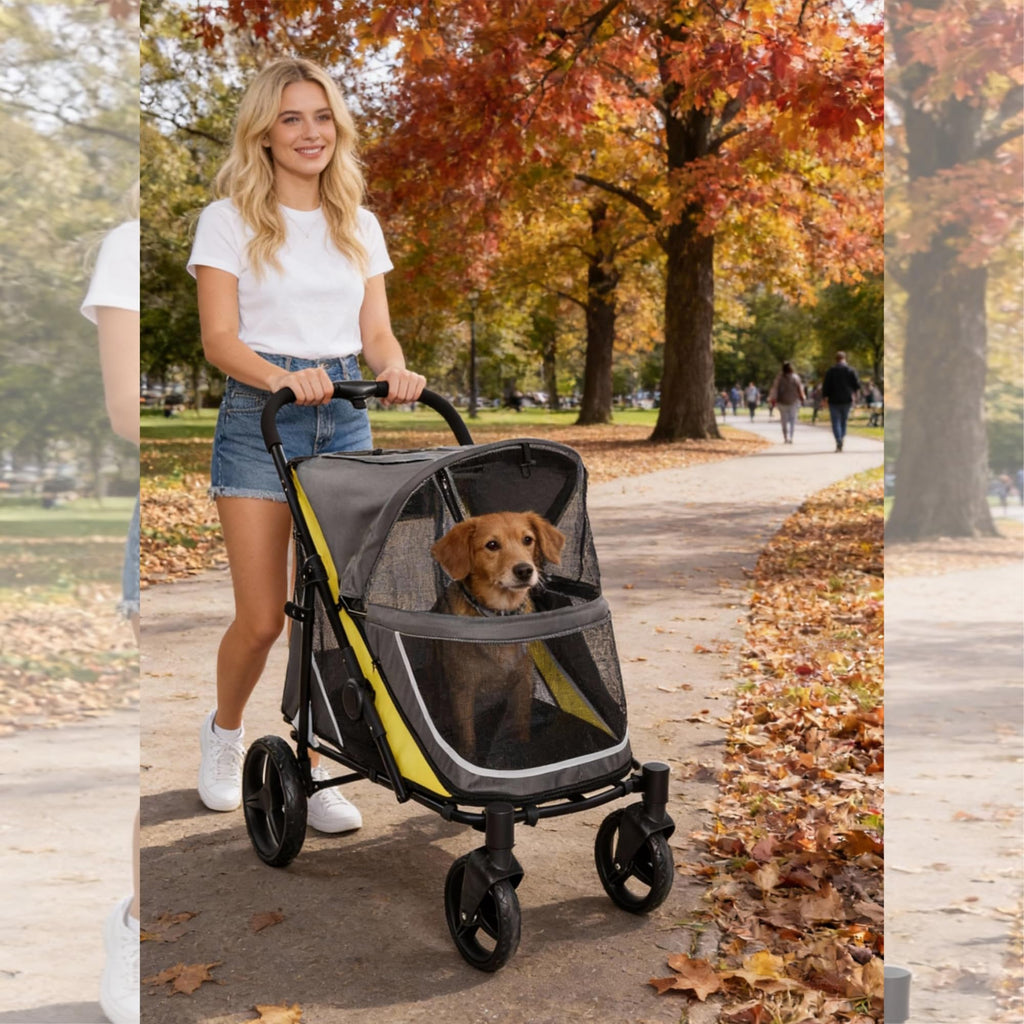 Garvee Dog Stroller for Large and Medium Dogs, Easy-Fold Dual Entry Pet Wagon with One-Foot Brake, All-Terrain Cart with Air Mesh, Holds Pets Up to 176 Lbs