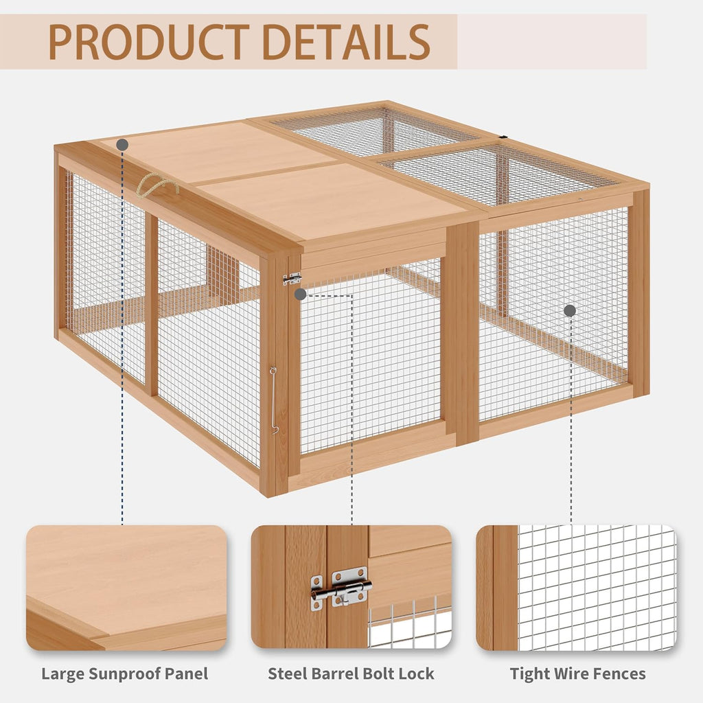 Garvee Portable Folding Wooden Small Animal Cage – No-Assembly Collapsible Hutch for Chickens, Rabbits, Ducks, Guinea Pigs – Sturdy Pine Frame, Easy Access – Secure, Ventilated Outdoor/Indoor Enclosure – Wood Color-1