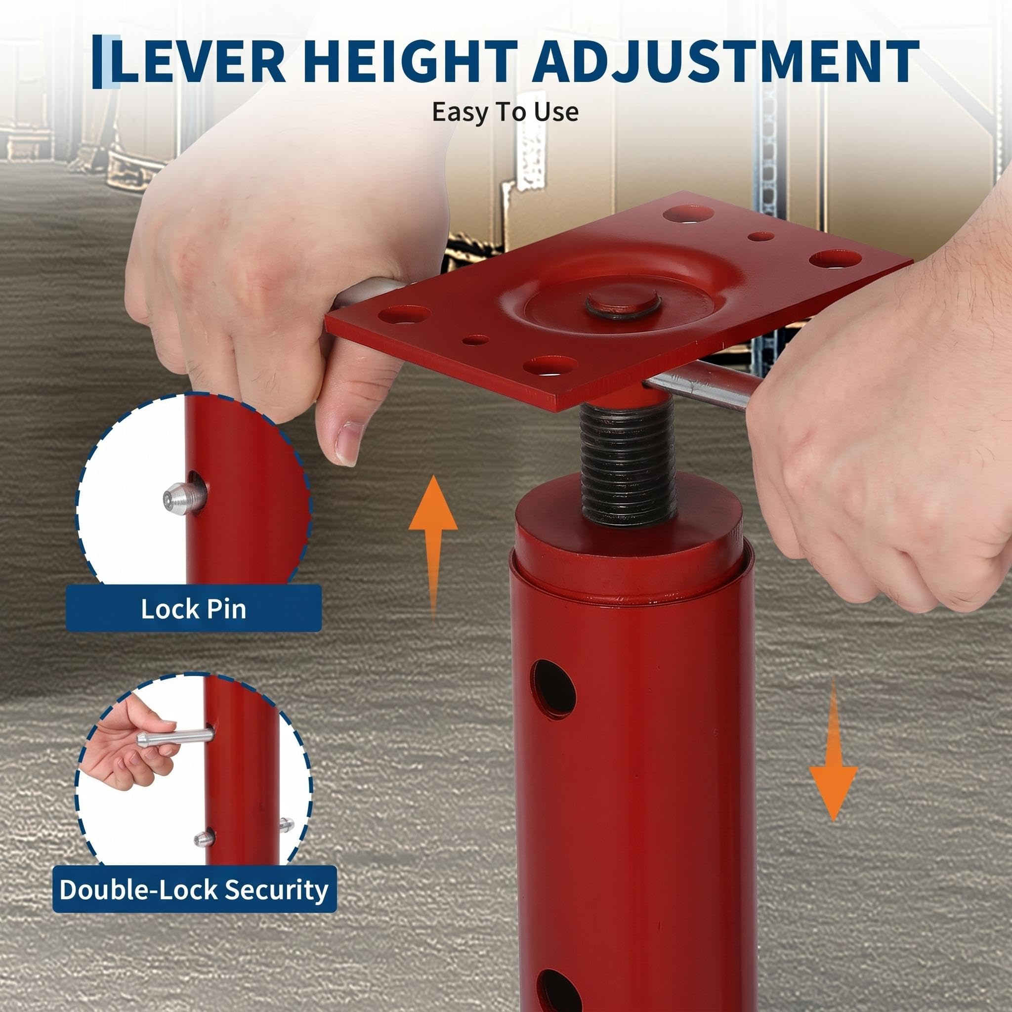 Garvee Adjustable Heavy Duty Jack Posts, 2 Pack, 53-93in Height, 18,000 lbs Capacity – Steel Support for Leveling, Lifting, and Supporting Joist Beams, Permanent Construction Use – Red, 53-93in