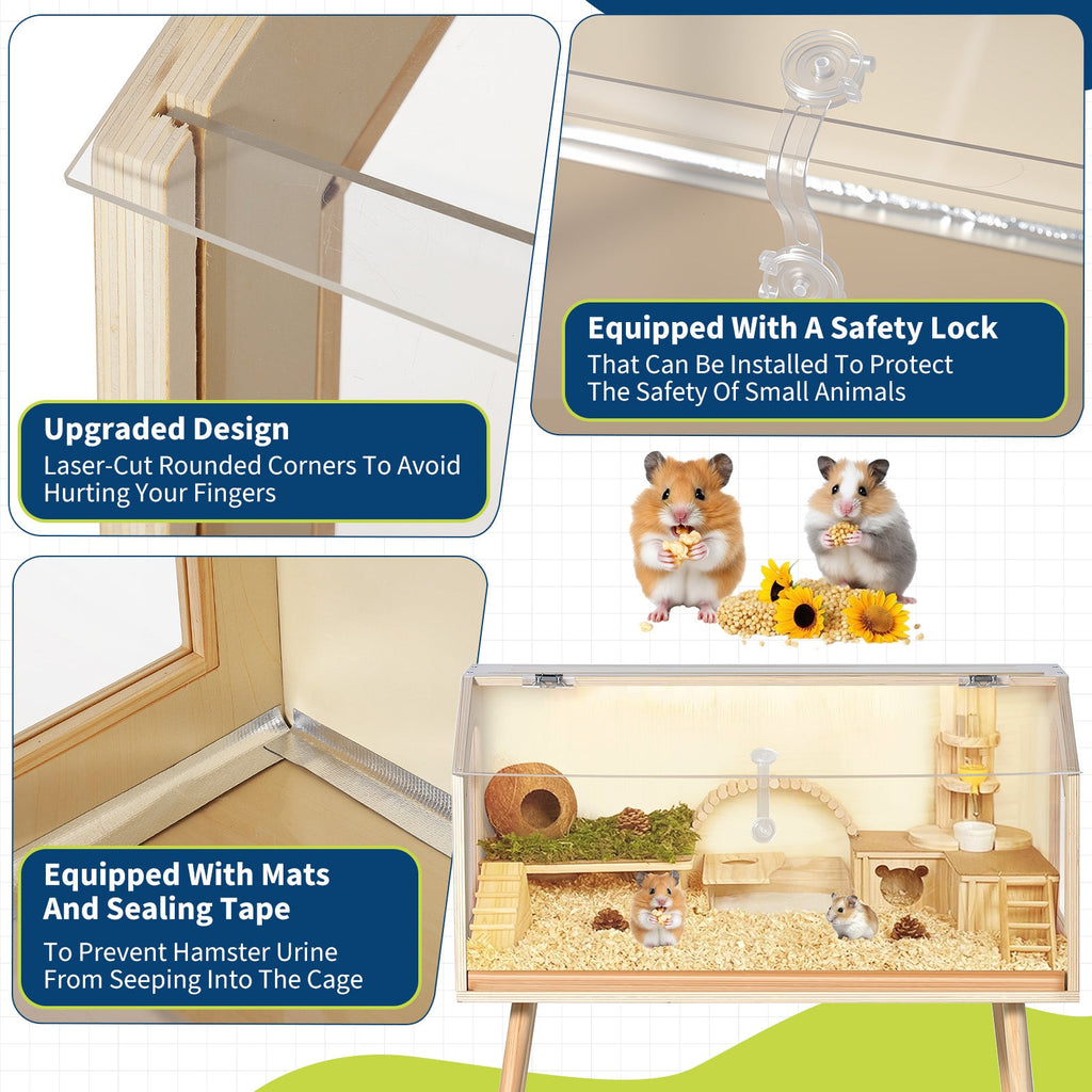 Garvee Hamster Cage with Legs, Large Syrian Hamster Habitats Enclosure with Chew Proof, Acrylic Window & Openable Top, Small Animal Cage for Guinea Pig, Chinchilla, Gerbil