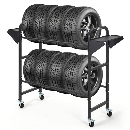 Garvee Adjustable Rolling Tire Storage Rack 500 lbs Capacity Locking Casters Steel Durable Garage Shop Organizer