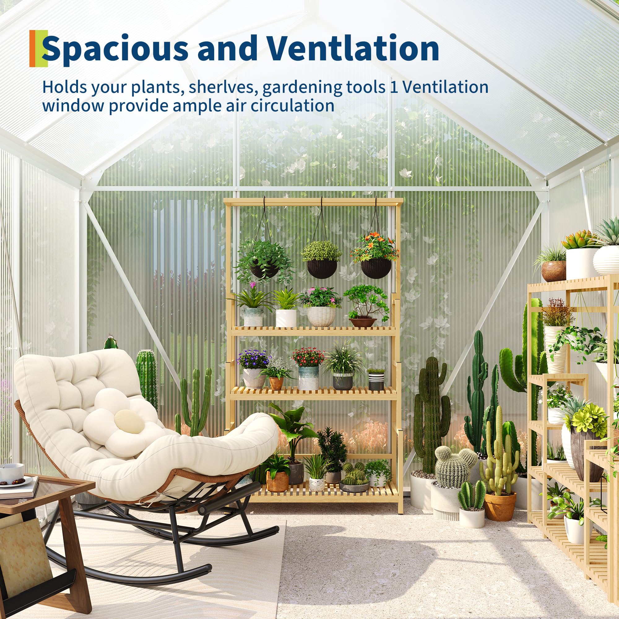 Garvee 6 x 3 FT Walk-In Greenhouse, 4 mm Twin-Wall Polycarbonate Panels, Aluminum Frame, Roof Vent, Sliding Door & Rain Gutters, Silver