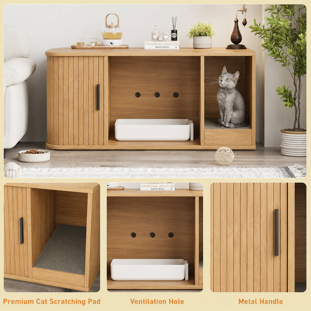Garvee Modern Cat Litter Box Enclosure, Odor-Control Hidden Cat Washroom Furniture for Living Room, Bedroom, Natural