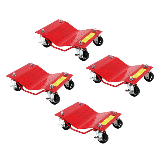 Garvee Car Dolly Set of 4, 8000 LBS Capacity Heavy Duty Alloy Steel with 3in Wheels, Curved Design, Anti-Slip Rails for Garage Use, Red