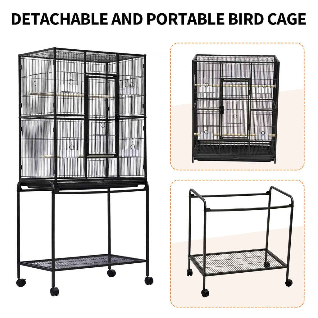 Garvee 62.6" Large Bird Cage, Parrot Bird Cage with Rolling Stand & Storage Shelf, Heavy Duty Wrought Iron Flight Cage, Secure Lock, Ideal for Parakeets, Parrots, Cockatiels, Conures, Lovebirds