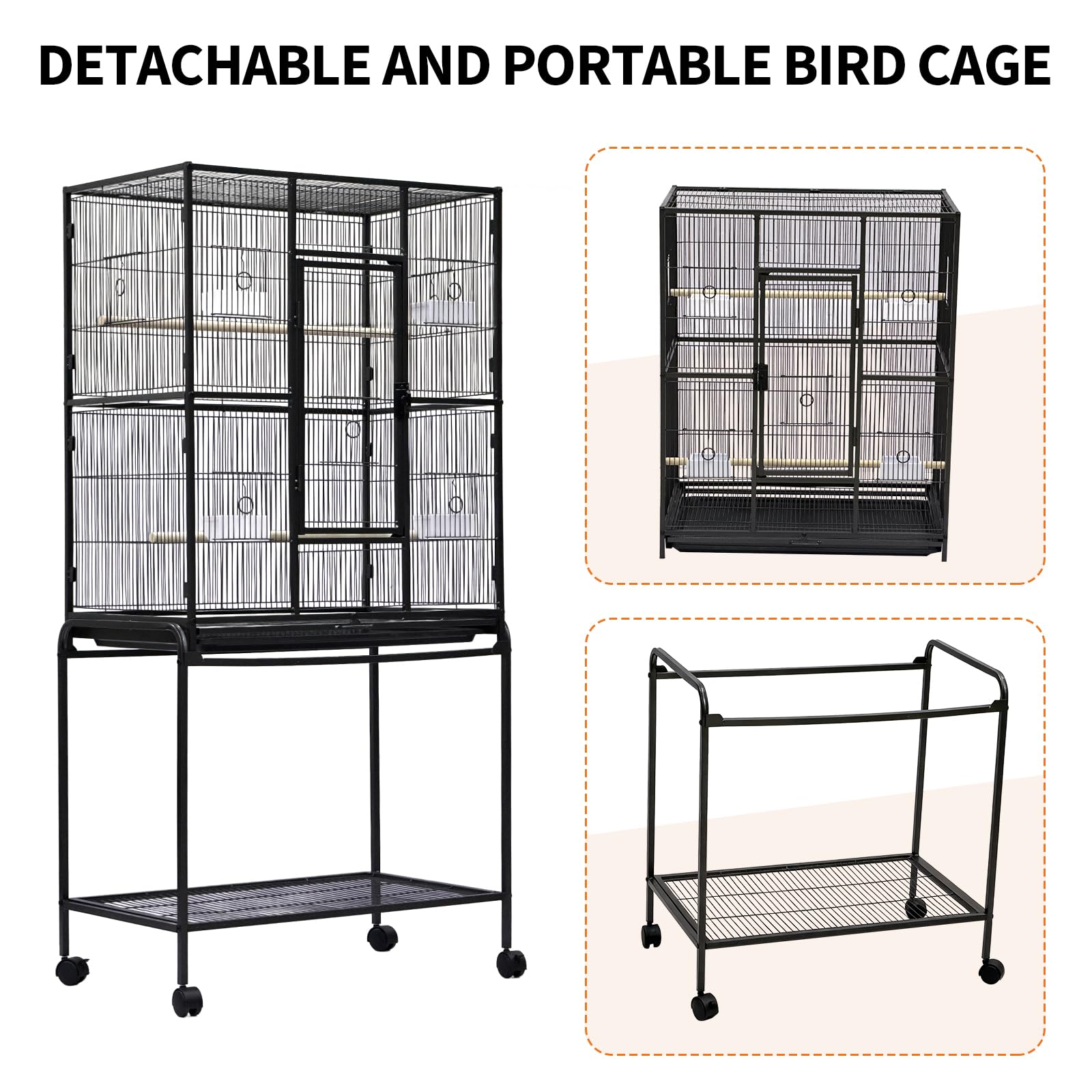 Garvee 62.6" Large Bird Cage, Parrot Bird Cage with Rolling Stand & Storage Shelf, Heavy Duty Wrought Iron Flight Cage, Secure Lock, Ideal for Parakeets, Parrots, Cockatiels, Conures, Lovebirds