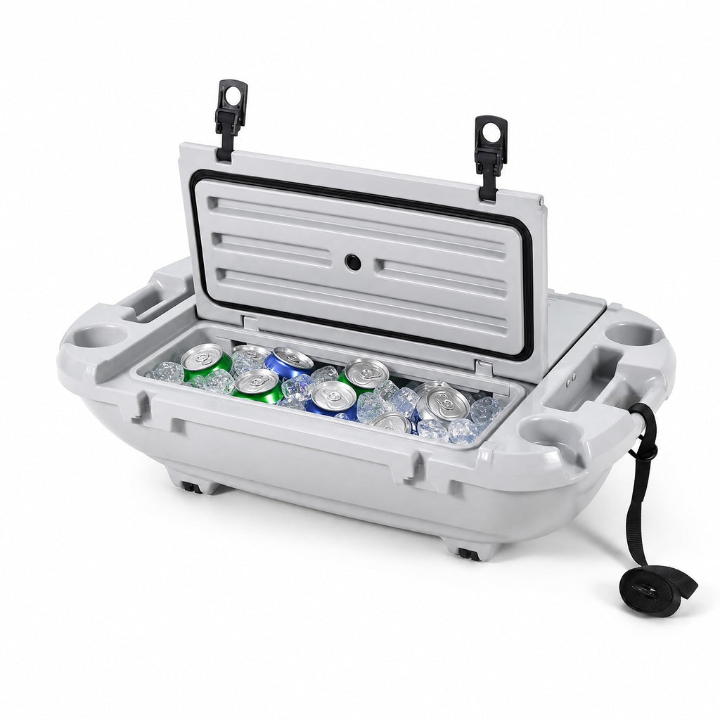 Garvee 40L Floating Cooler for River, Lake & Pool, 42.5QT Rotomolded LLDPE Ice Chest with Tow Rope & 4 Cup Holders, Heavy-Duty Drift Marine Beverage Cooler for Kayak, Boating, Camping, Cool Gray