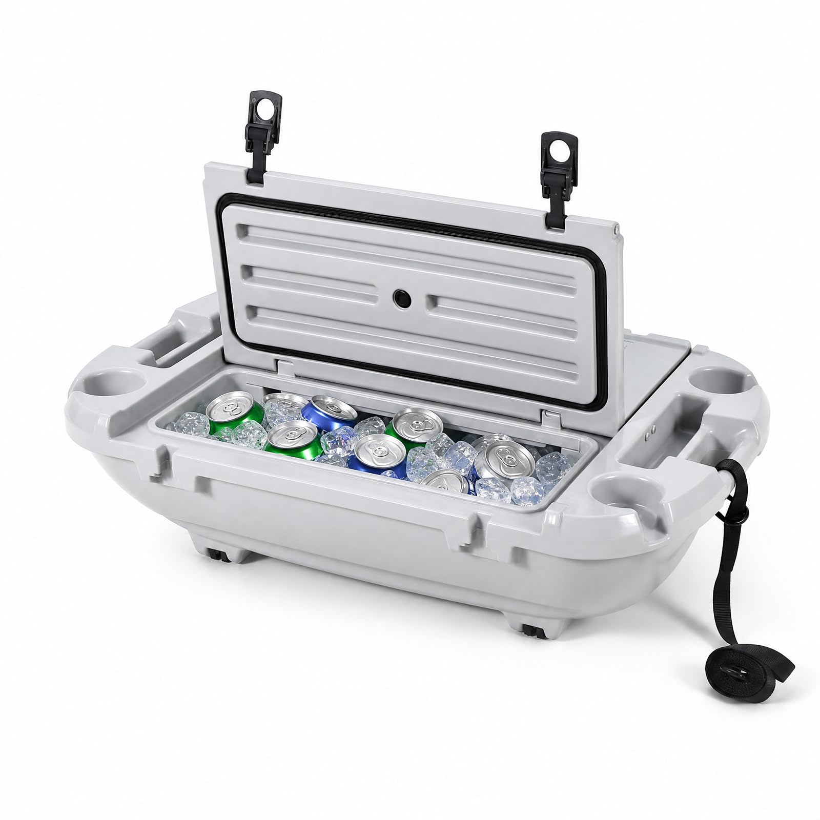 Garvee 40L Floating Cooler for River, Lake & Pool, 42.5QT Rotomolded LLDPE Ice Chest with Tow Rope & 4 Cup Holders, Heavy-Duty Drift Marine Beverage Cooler for Kayak, Boating, Camping, Cool Gray