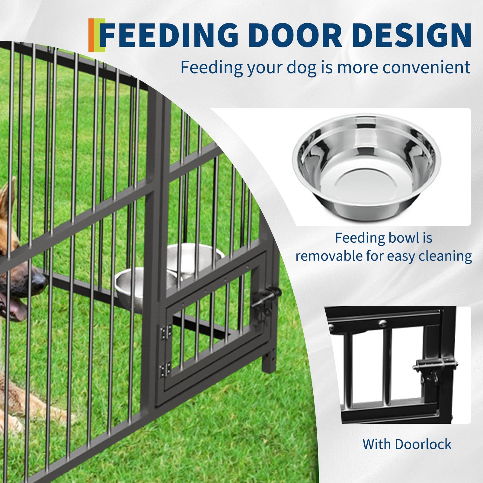 Garvee Outdoor Heavy Duty Large Dog Kennel, Walk-in Dog Cage with Metal Gate & Secure Lock, Large Dog Enclosure with Waterproof Roof, Includes Feeding Doors & Bowls for Backyard, 10x20x6 ft