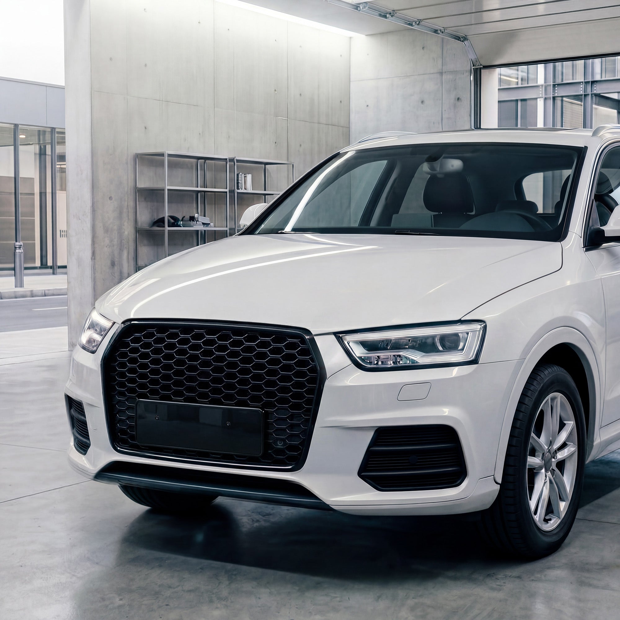 Garvee Glossy Black ABS Central Grille for Audi Q3 2012-2015 – Protective Mesh Guard – Modified GZ.A AD-LK Q3/RS-61 – Without Logo – 1 Set – Color: Glossy Black