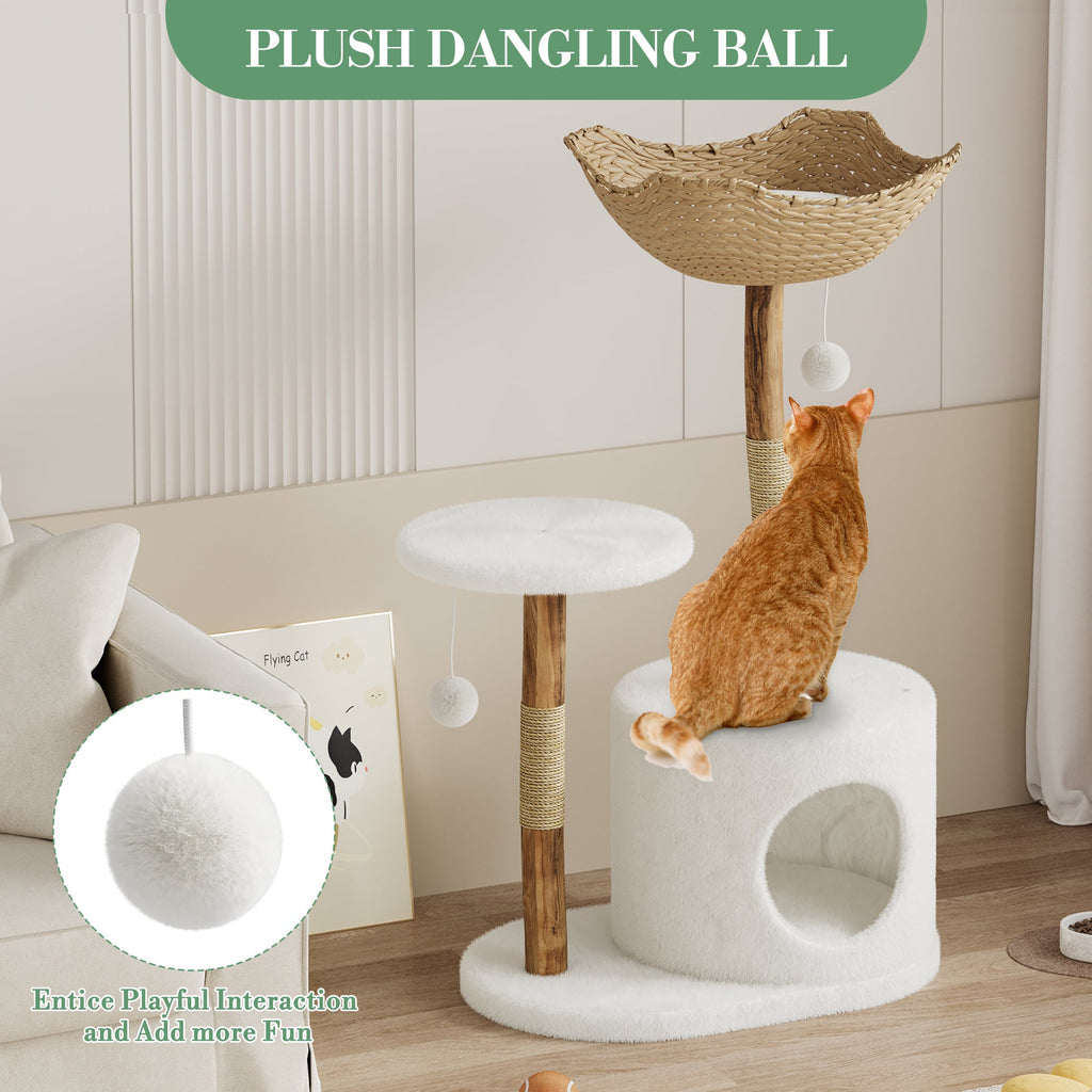 Garvee 46" Modern Cat Tree for Large Cats, Wood Cat Tree Tower with Scratching Posts, Luxury Cat Condo with Scratching Posts and Flower Platforms, Indoor Furniture for Cat Lover Gifts