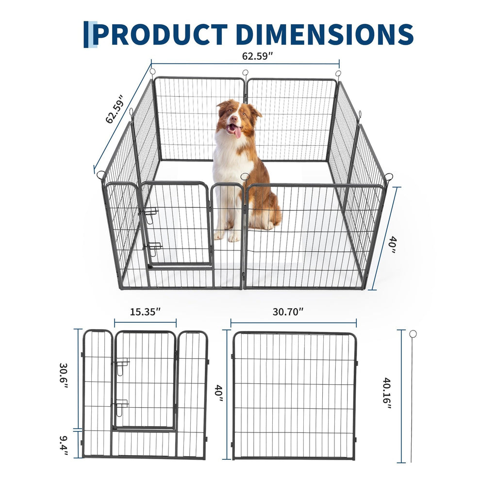 Garvee Outdoor Dog Playpen, 40"H Heavy Duty Metal Pet Exercise Pen, Metal Dog Fence with Gate, Pet Fence for Large/Small Dogs, Portable Dog Fence for RV Camping, Yard, Garden, 8 Panels