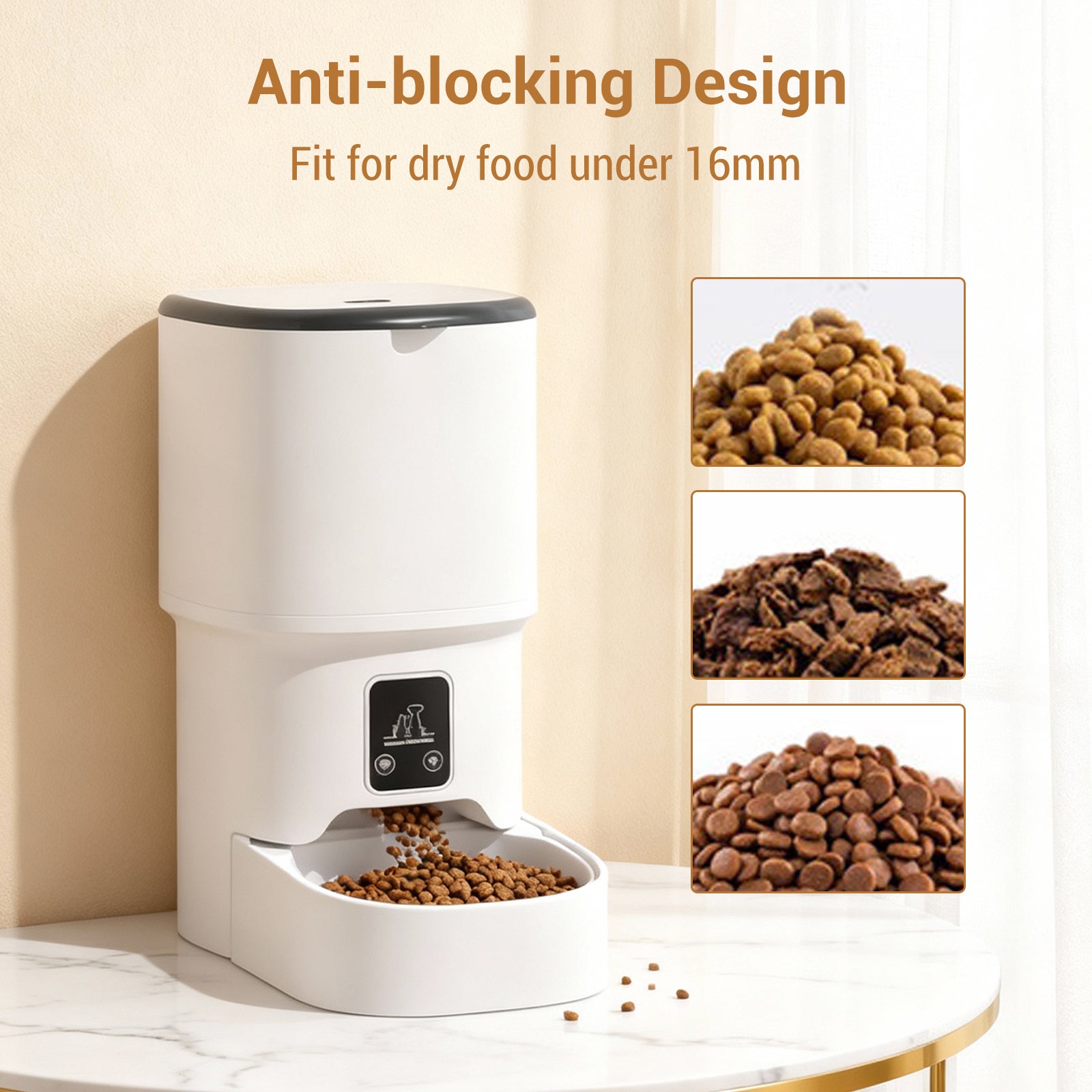 Garvee Automatic Dog & Cat Feeder 4L, Programmable Up to 6 Timed Meals, Portion Control, Dual Power, Stainless Steel Bowl, Easy to Clean, Dampness-Proof, Smart Food Dispenser, White