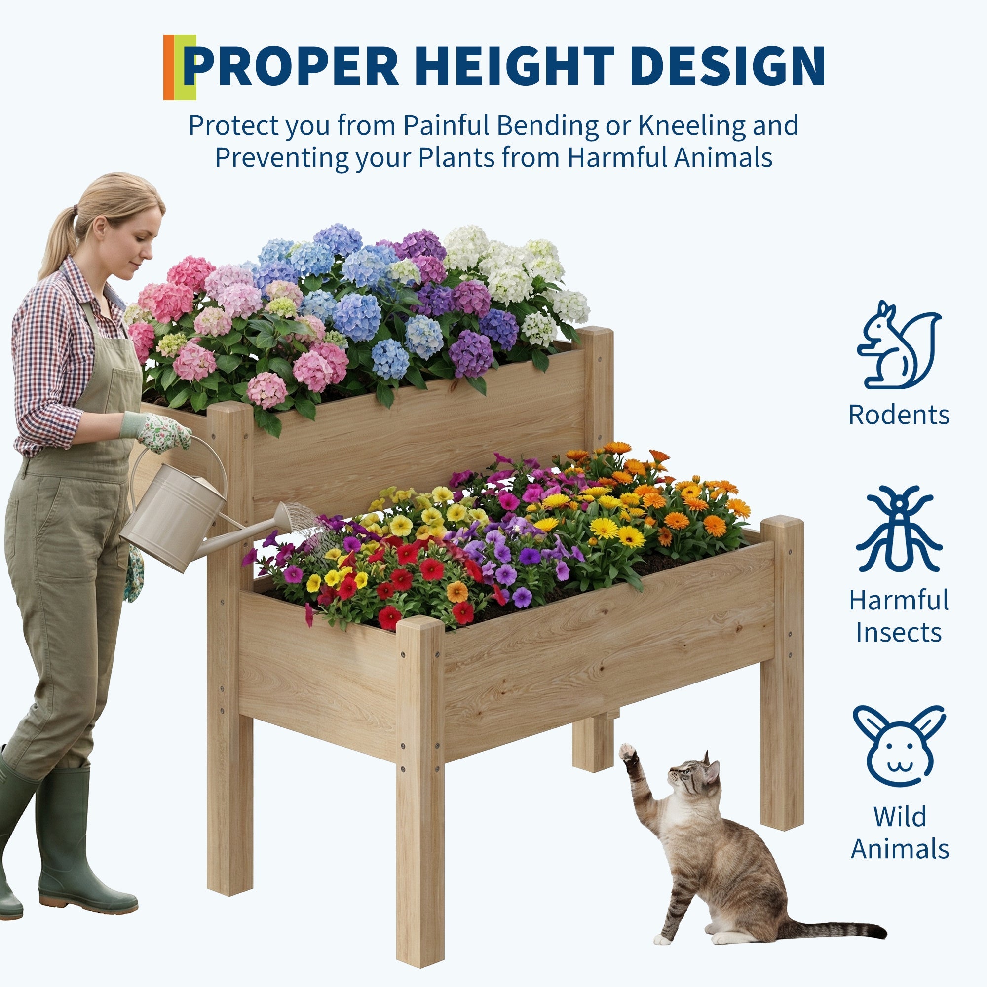 Garvee Two-Tier Wooden Raised Garden Bed with Legs, 34" x 34" x 29" Elevated Planter Box - 8 Drainage Holes - 352 lbs Capacity - Open Base Tall Outdoor Planter for Vegetables, Herbs, Flowers, Patio, Balcony, Backyard - Yellow