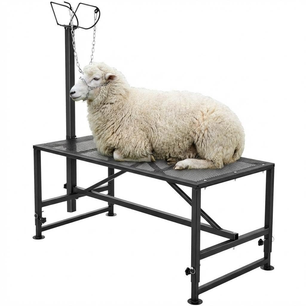 Garvee Goat Milking Stand Adjustable Height Metal Rust-Proof Heavy-Duty Steel with Nose Loop for Livestock Grooming