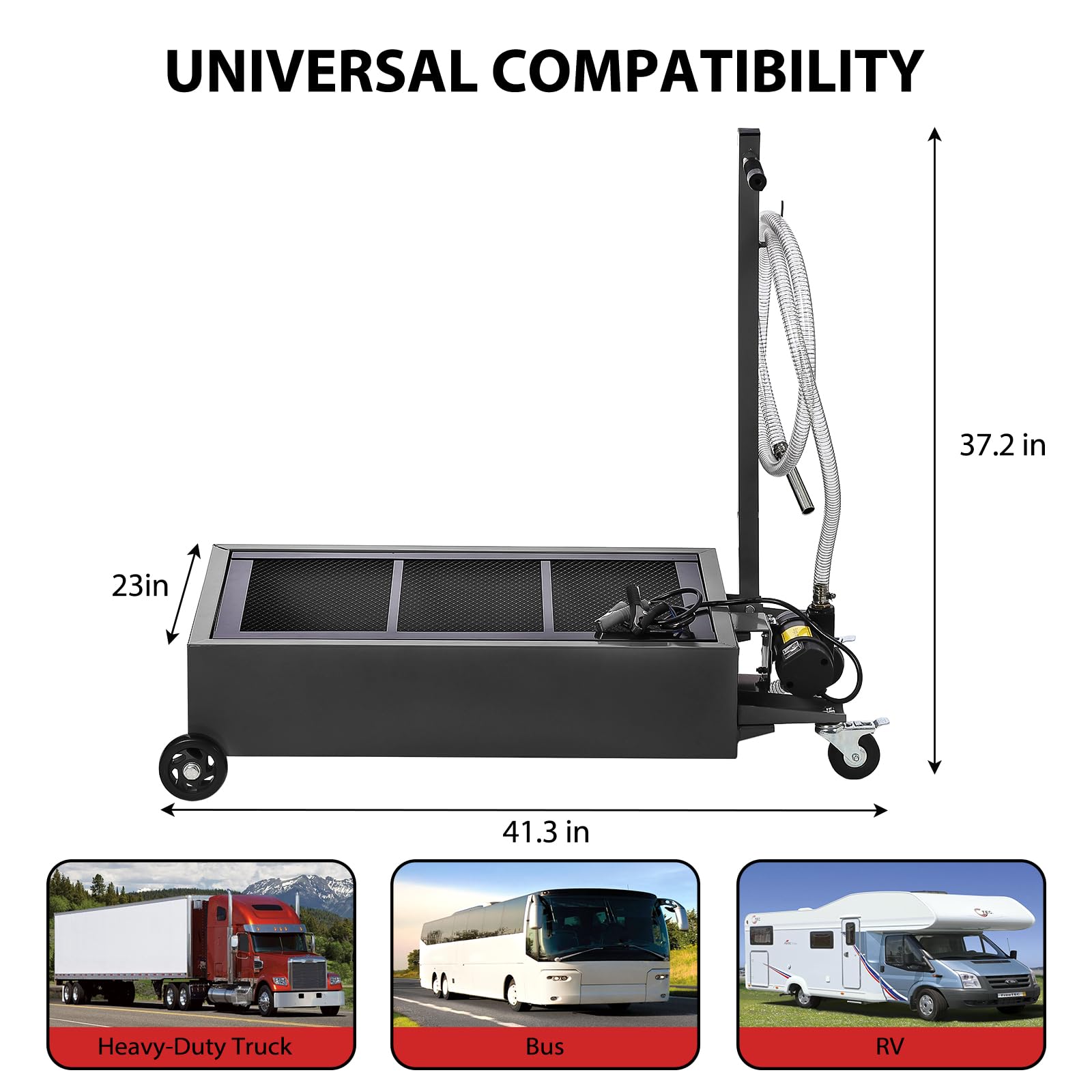 Garvee 20 Gallon Oil Drain Pan with 12V Electric Pump, Low-Profile Steel Construction, Foldable Handle, Wheels, and 8FT Hose for Garage Use, Black