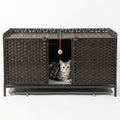 Garvee Handwoven Rattan Cat Litter Box Enclosure - Hidden Cat Washroom Cabinet with Door, Mat & S-Shaped Hooks - Spacious Stylish Cat Furniture for Living Room or Bedroom - Brown
