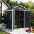 Garvee 6×4.5FT Resin Outdoor Storage Shed, Waterproof Garden Tool Shed with Floor, Window, Vents, Lockable Door & Ramp, UV-Resistant Patio Storage House for Backyard, Black