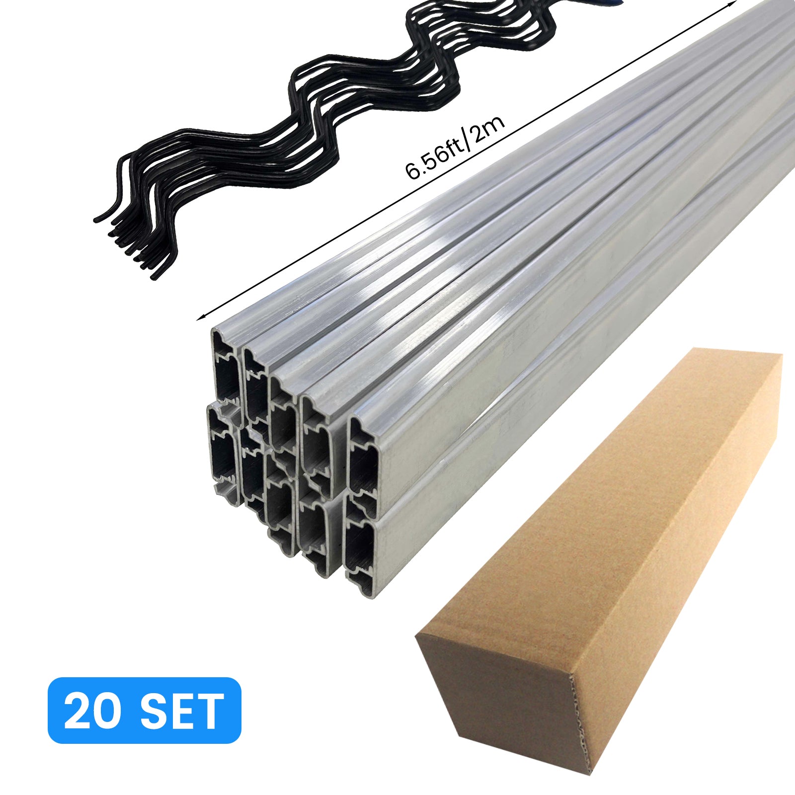 Garvee 20-Set 6.6 ft Greenhouse Spring Wire and Lock Channel Kit, 1 mm Aluminum U-Channels with PVC-Coated Wires for Poly Film, Shade Cloth and Netting