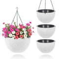 Garvee Self-Watering Hanging Planters for Indoor & Outdoor Plants, 4-Pack 13.8 in Resin Baskets with Rattan Look, Drainage Plugs and Triple-Chain Hangers