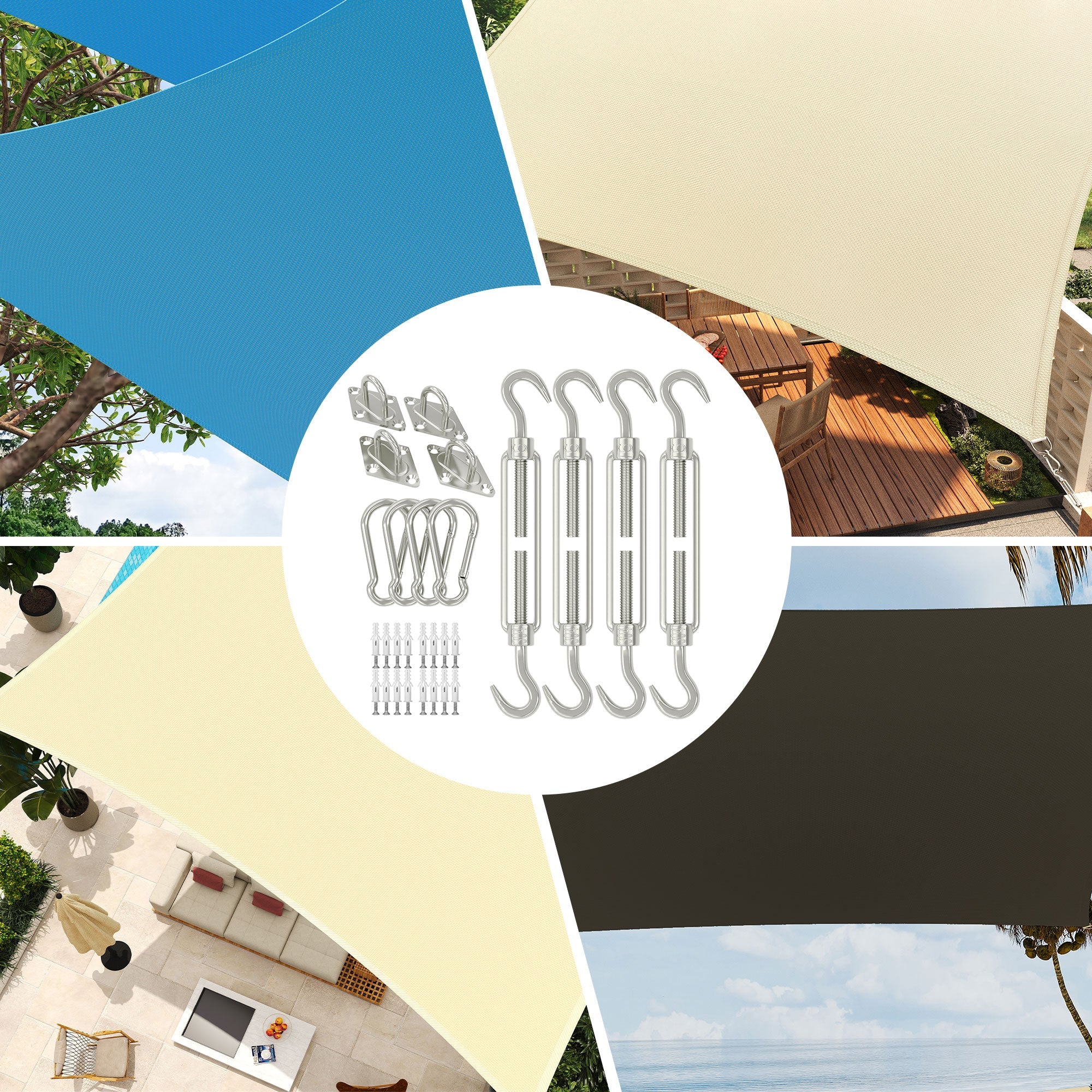 Garvee Sun Shade Sail Hardware Kit 6 Inch for Rectangle Shade Sail Install, Stainless Steel Shade Sail Fixing Accessories for Outdoor Patio Canopy Garden, Heavy Duty Awning Attachment Set (40 Pcs)