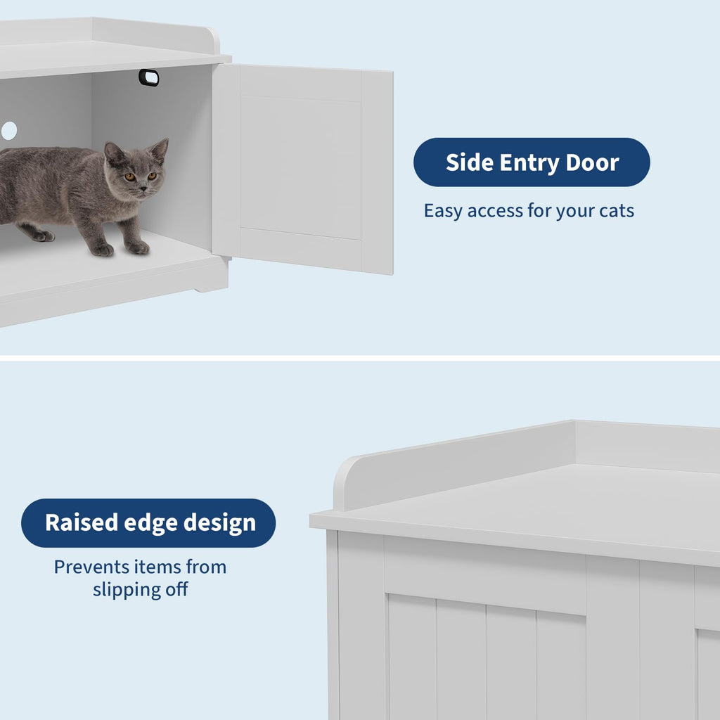 Garvee 31.5" Cat Litter Box Enclosure Furniture with 2 Doors & Display Shelf, Wooden Hidden Cat Cabinet for Living Room, Dog-Proof Design for Multiple Cats, Smooth Surface & Quick Clean-Up, White