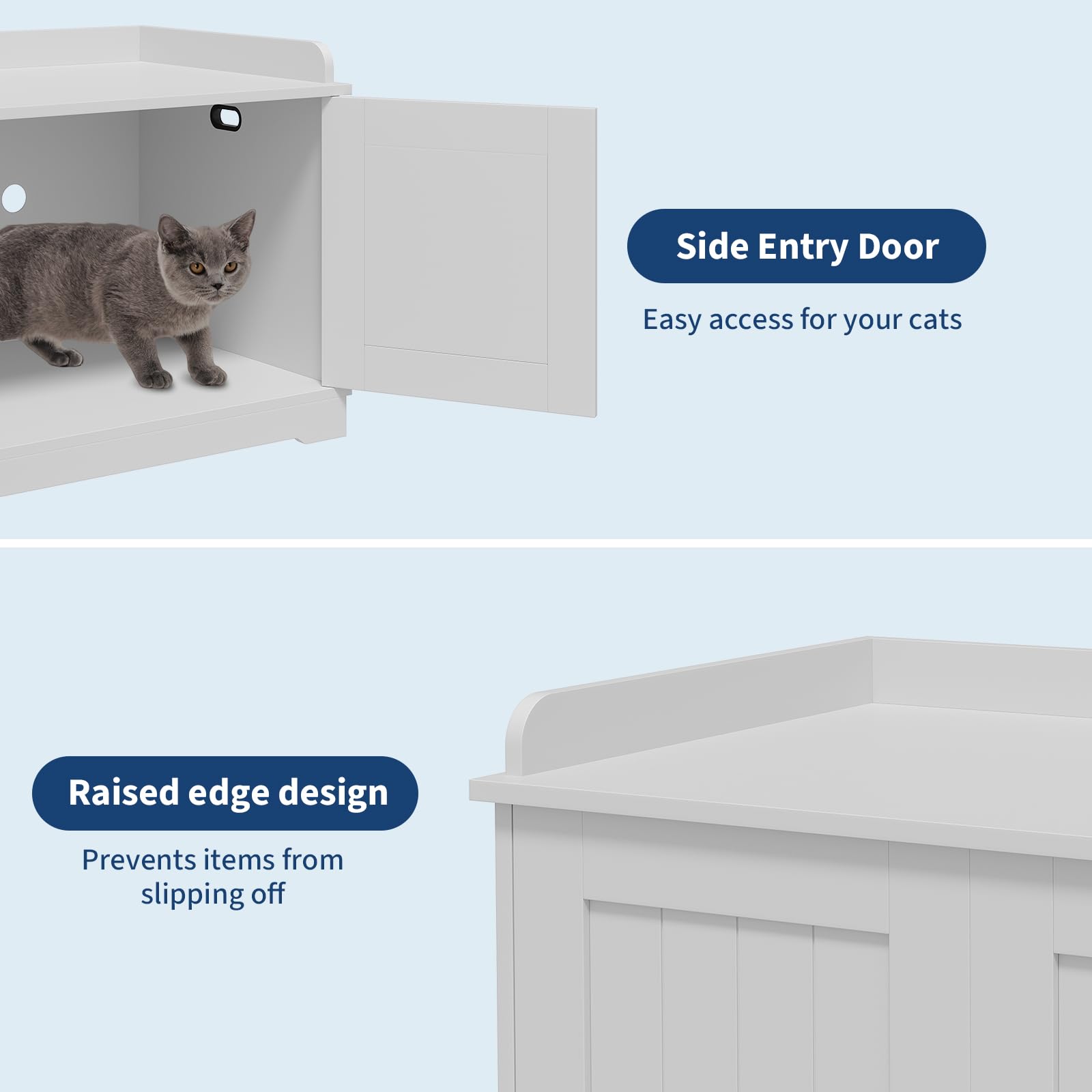 Garvee 31.5" Cat Litter Box Enclosure Furniture with 2 Doors & Display Shelf, Wooden Hidden Cat Cabinet for Living Room, Dog-Proof Design for Multiple Cats, Smooth Surface & Quick Clean-Up, White