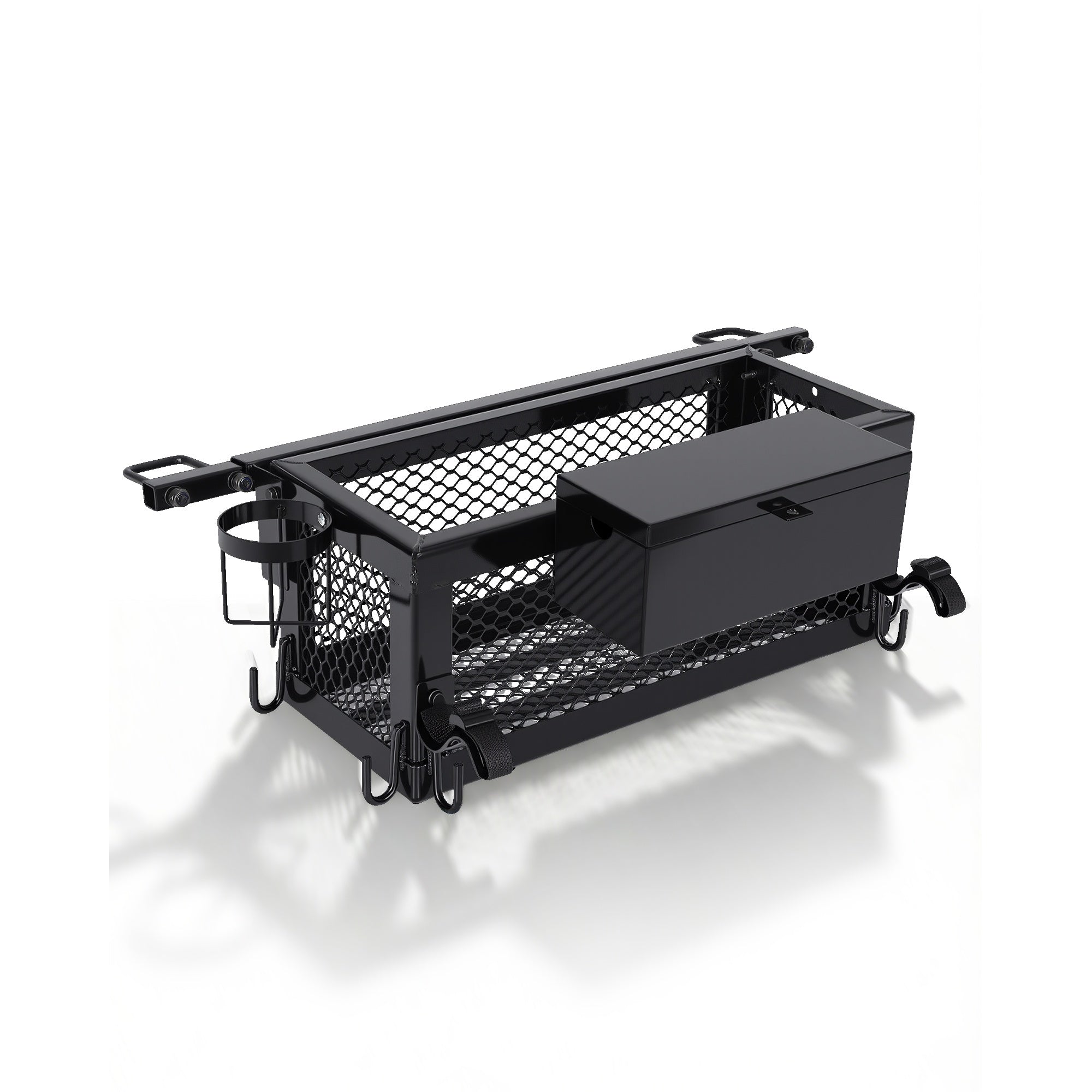 Garvee Heavy Duty Tractor Tool Box Basket Attachment, 24x10x10in ROPS Storage Holder with Waterproof Storage Bag, Hanging Hooks, and Ratchet Straps for Compact Tractors, UTVs, and Zero-Turn Mowers (Black)