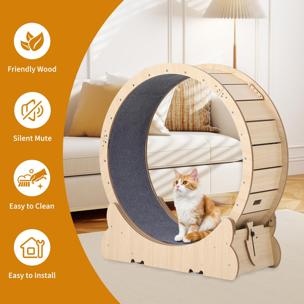 Garvee X-Large Wooden Cat Exercise Wheel Treadmill, Heavy Duty Indoor Running Wheel with Detachable Carpeted Track – Ideal for Cat Fitness, Training, Weight Loss