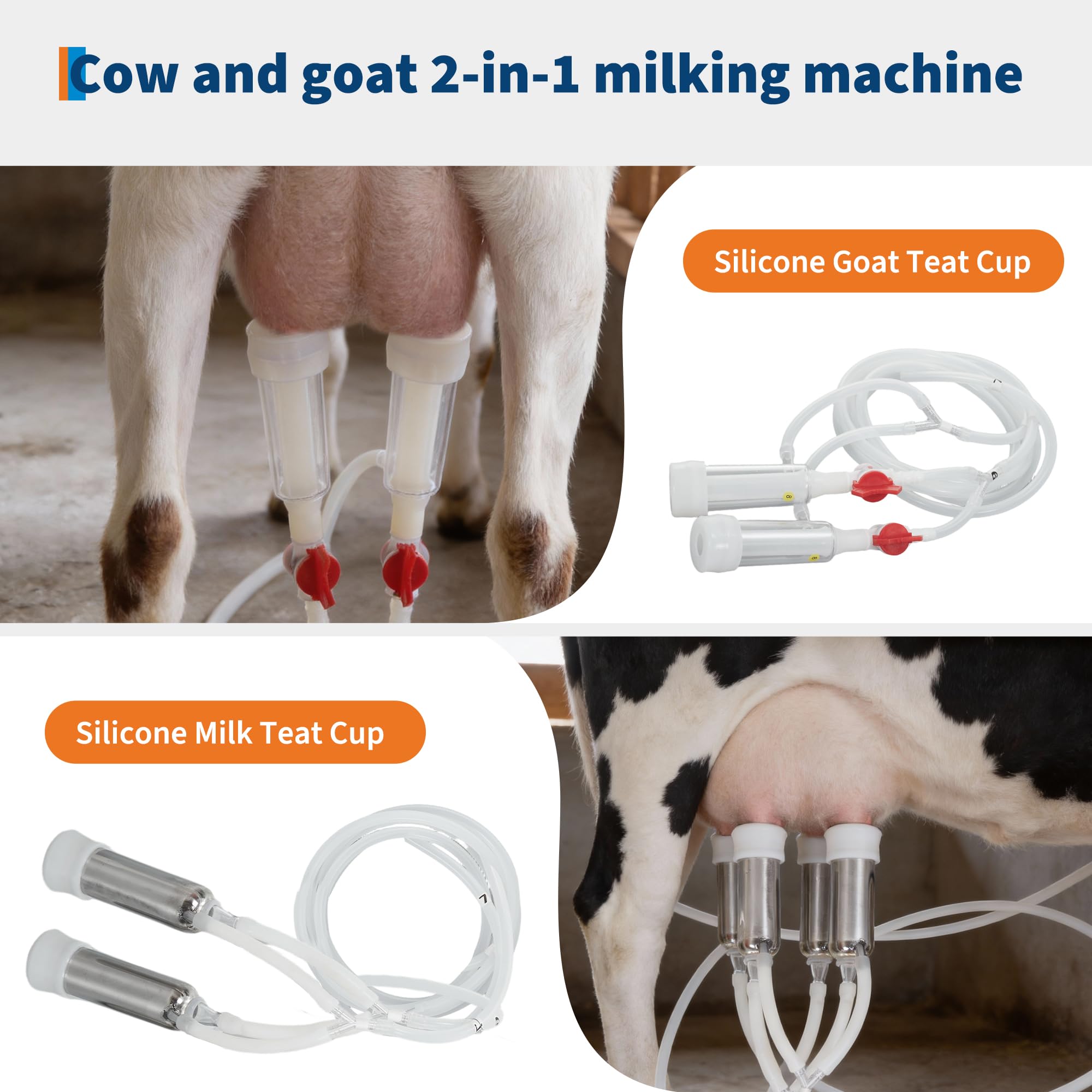 Garvee Electric Milking Machine for Cows & Goats – 6L Stainless Steel Bucket, 2-in-1 Automatic Pulsation, 4 Teat Cups, Portable Rechargeable Milker, Adjustable Suction, Built-in 12V 8000mAh Battery, US Standard